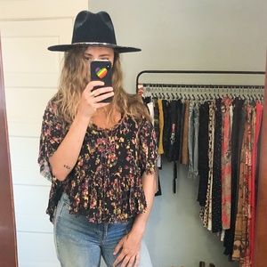 Free People Button Front Printed Ruffled Blouse size X-Small